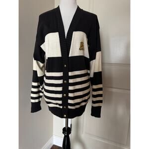 Oscar de la Renta Expressions Ivory Black Cotton Oversized Cardigan SZ M USA
